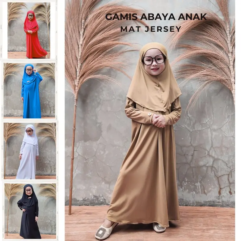 Best Seller Gamis Abaya Jersey Lengan Kancing Anak Perempuan Usia 1-12 Tahun Bahan Jersey Lembut Premium / Gamis Lebaran Polos Free Hijab Mat Jersey premium 4