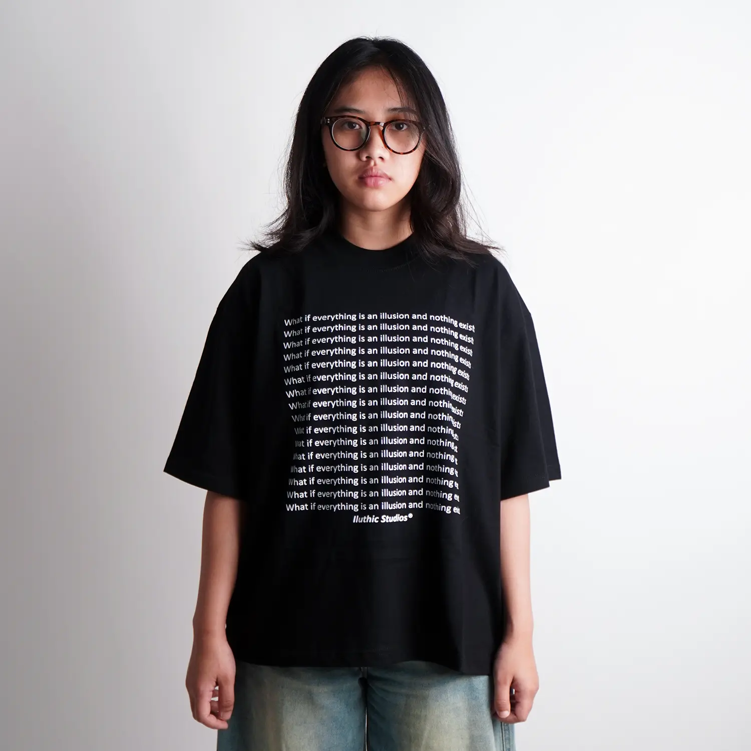 Iluthic - Oversized Boxy TShirt 'What if?' Black Lengan Pendek