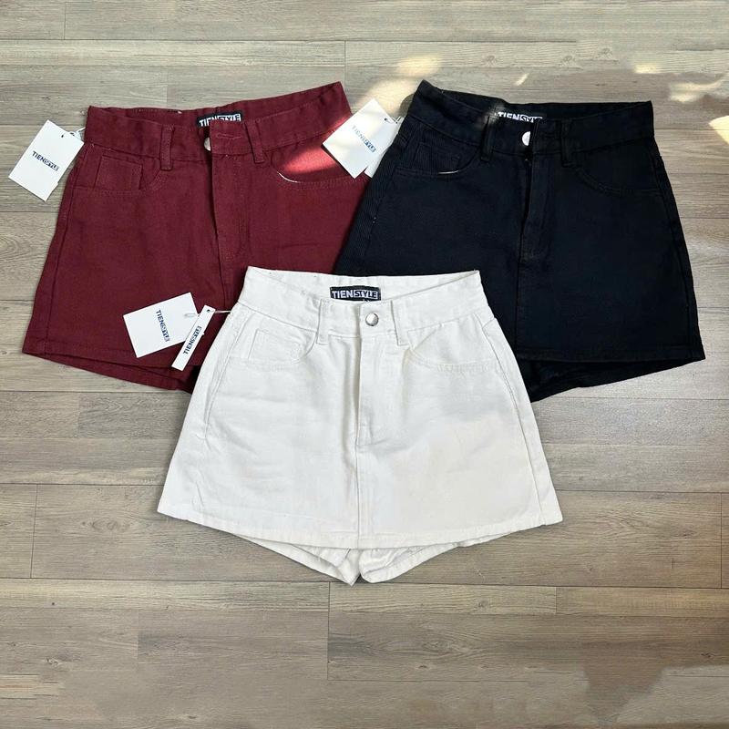 TIENSTYLE Quần Váy Jean Mạc Da Dáng Chữ A Lưng Cao Cho Nữ Dáng Ngắn Có Lót Dài 31-34cm Màu Kem Trắng Đỏ Đen Việt Nam