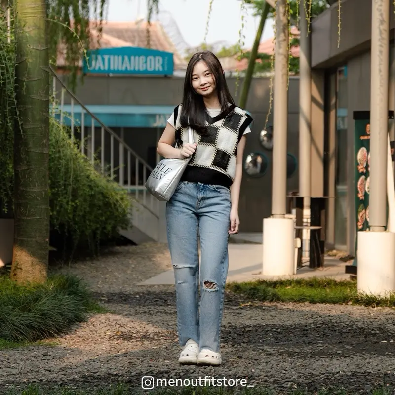 Vest Crop Rajut Square - Vest Crop Rajut Kotak-Kotak Vest Knit Kotak Wanita Korean Style
