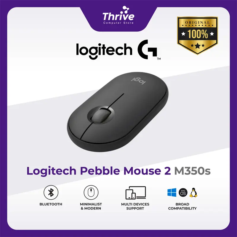 Logitech Pebble 2 M350s Mouse (Tonal Graphite) - Mouse Wireless Bluetooth Slim Silent 0