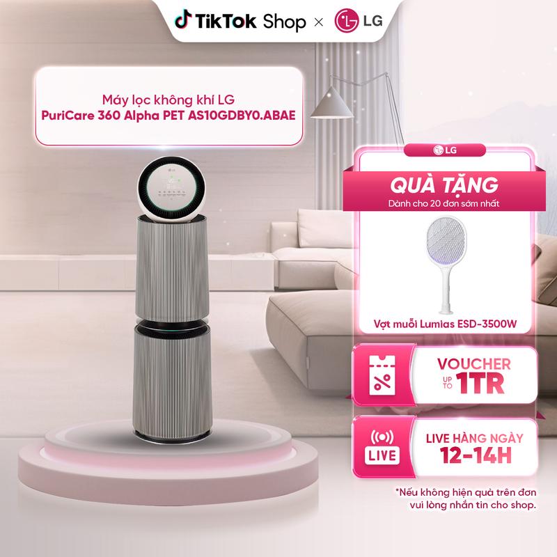 Máy lọc không khí LG PuriCare AS10GDBY0 (2 tầng) 360 Alpha PET - Công nghệ UVNano và Ion âm diệt khuẩn AS10GDBY0.ABAE