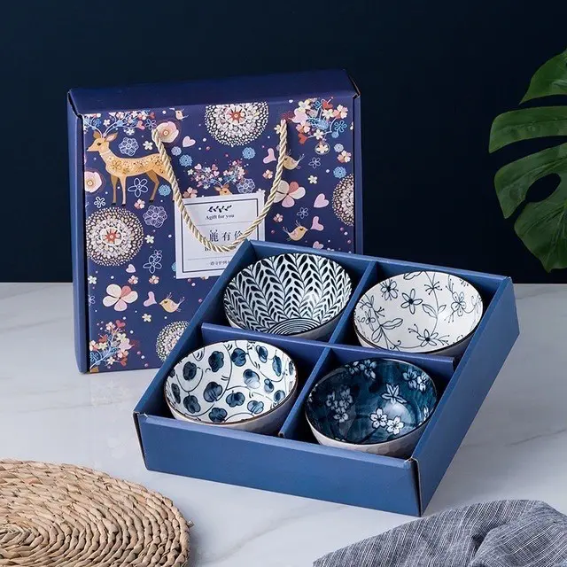 WWEISHOP HAMPERS MANGKOK PREMIUM SET ISI 4 PCS Keramik Peralatan Makan Mangkok Kado Lebaran Bowl Gift Set