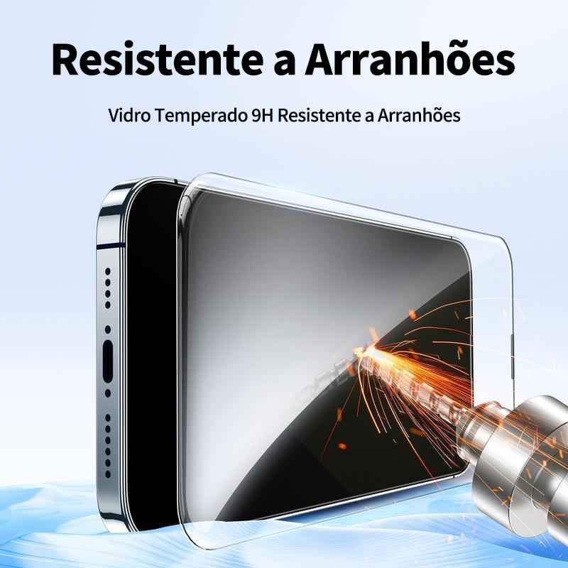 CrystalArmor Kit 2  Películas Anti-espião Vidro Temperado 3D 9H  + Aplicador-iPhone 17/16/15/14/13/12/11/XR/XS/X Samsung S22 ao S26/A35 ao A56