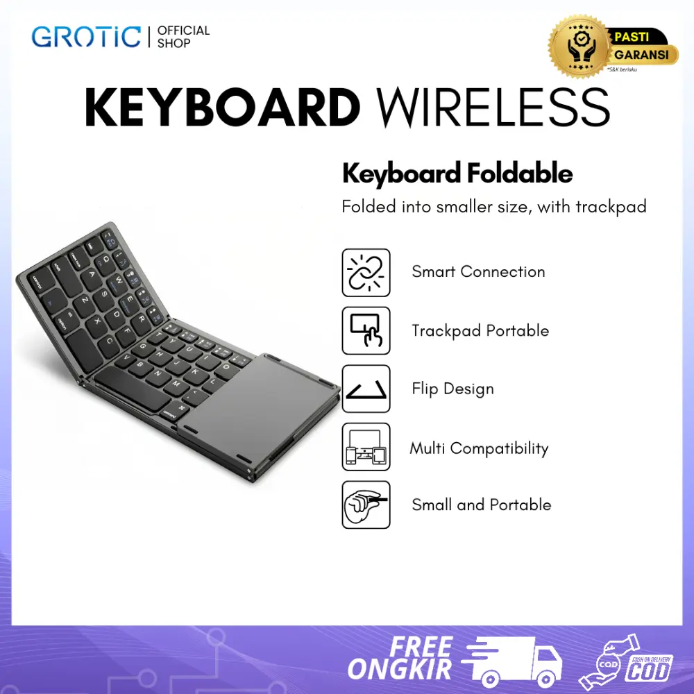 GROTIC Keyboard Bluetooth Portable Three Folding Magnetic With Touchpad