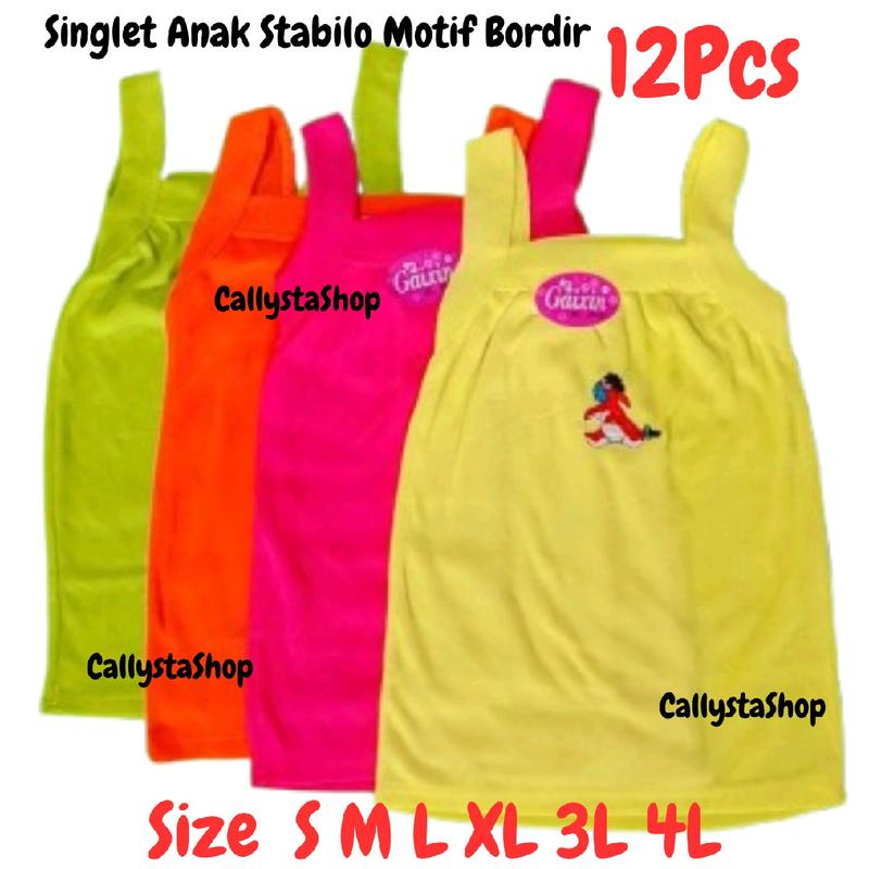 Grosir 1 Lusin (12 Pcs) Kaos Dalam Anak Singlet Anak Enji Stabilo Bordir Murah Fashion 0