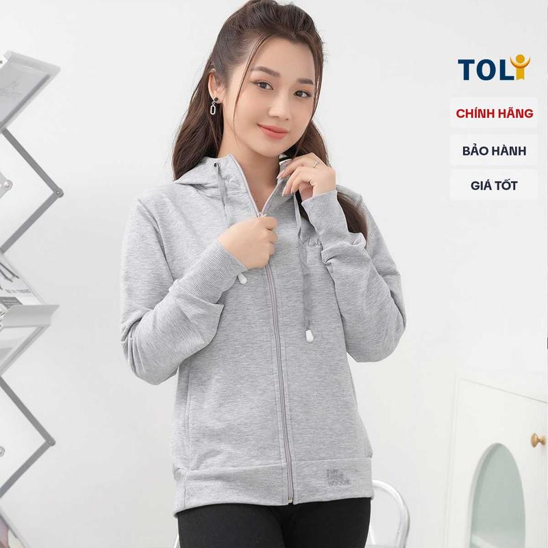 Áo khoác nữ TOLI có túi trong, vành mũ rộng chống nắng tốt, vải dày dặn cao cấp, có bigisze [KNM09] Xám Cotton Top Women Jean Có Nón Có Cổ Hoodie