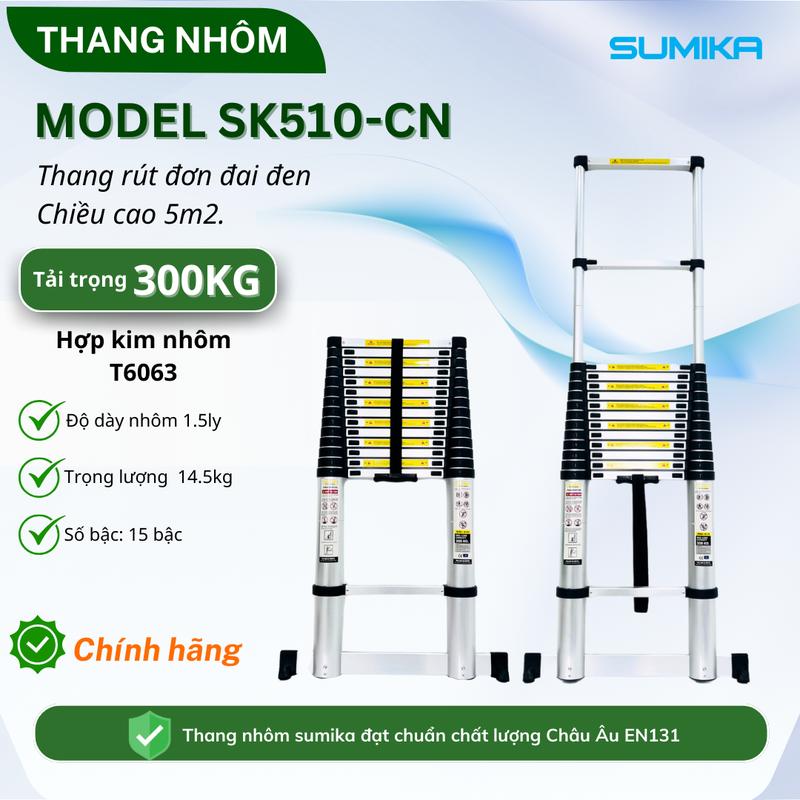Thang nhôm rút đơn Sumika SK510, chiều cao 5.1m, chân ngang