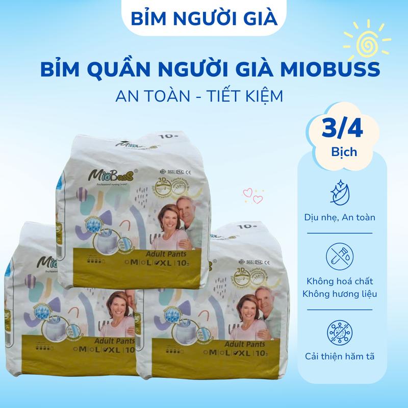 Combo 3 4 bịch mỗi bịch 10 miếng bỉm quần người già Miobuss đủ size M L XL