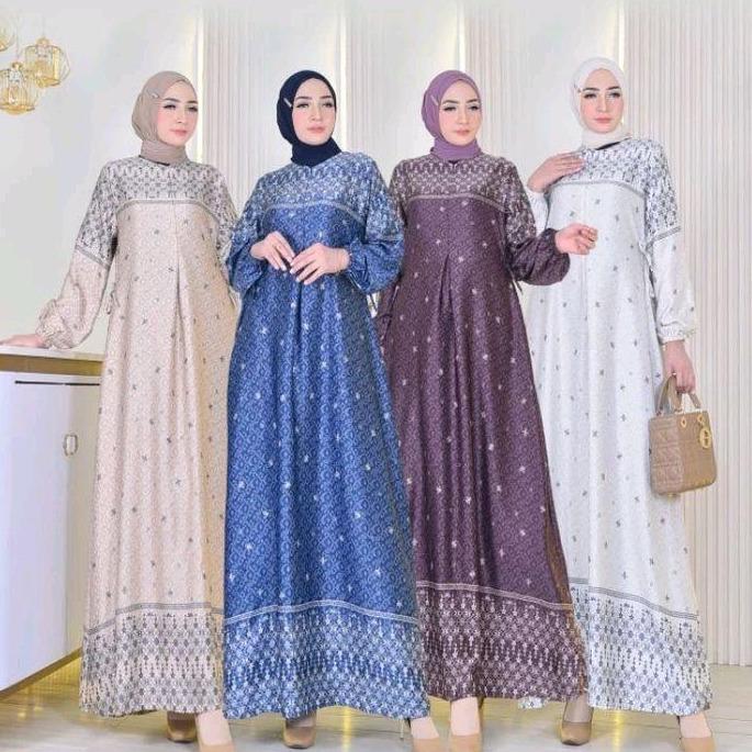 Gamis Silk Premium Pakaian muslimah Motif Terbaru Dress Silky Fashion Muslim Wanita baju syar'i mewah syari style Dewasa Remaja 1