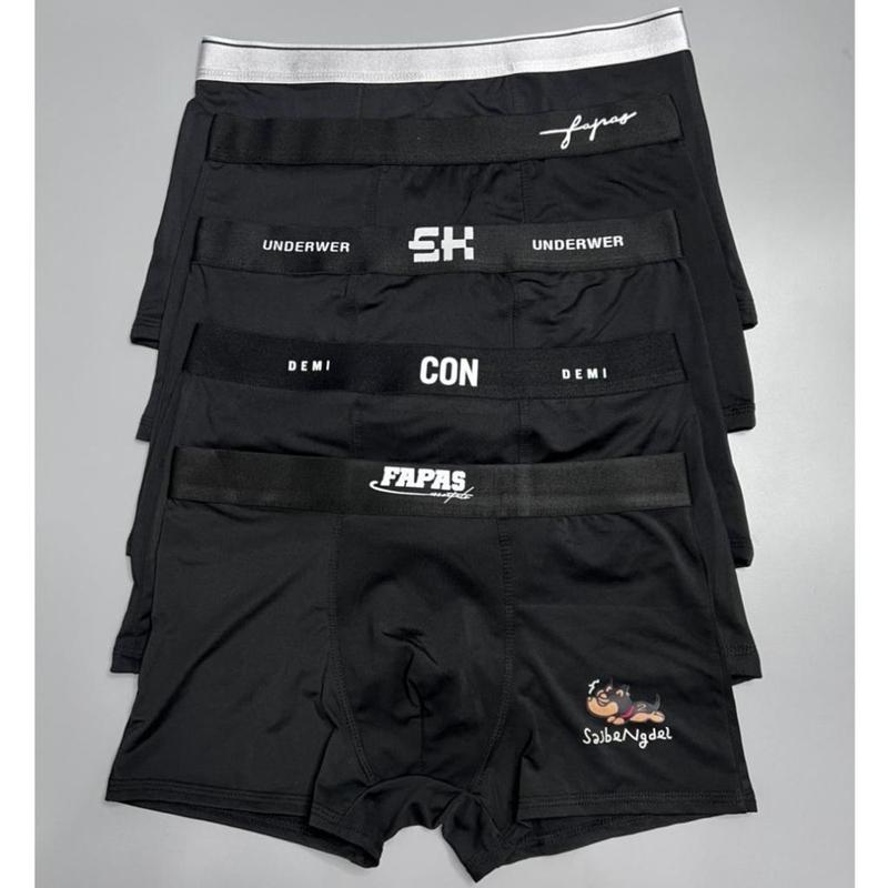 Rẻ Nhất Thị Trường!  COMBO 4 Quần Sịp Đùi Nam Menswear full đen IN HÌNH Chất Liệu Thun Lạnh, Quần Lót Nam cao cấp màu đen lịch lãm Quần Boxer Nam (Che tên khi giao hàng) S1