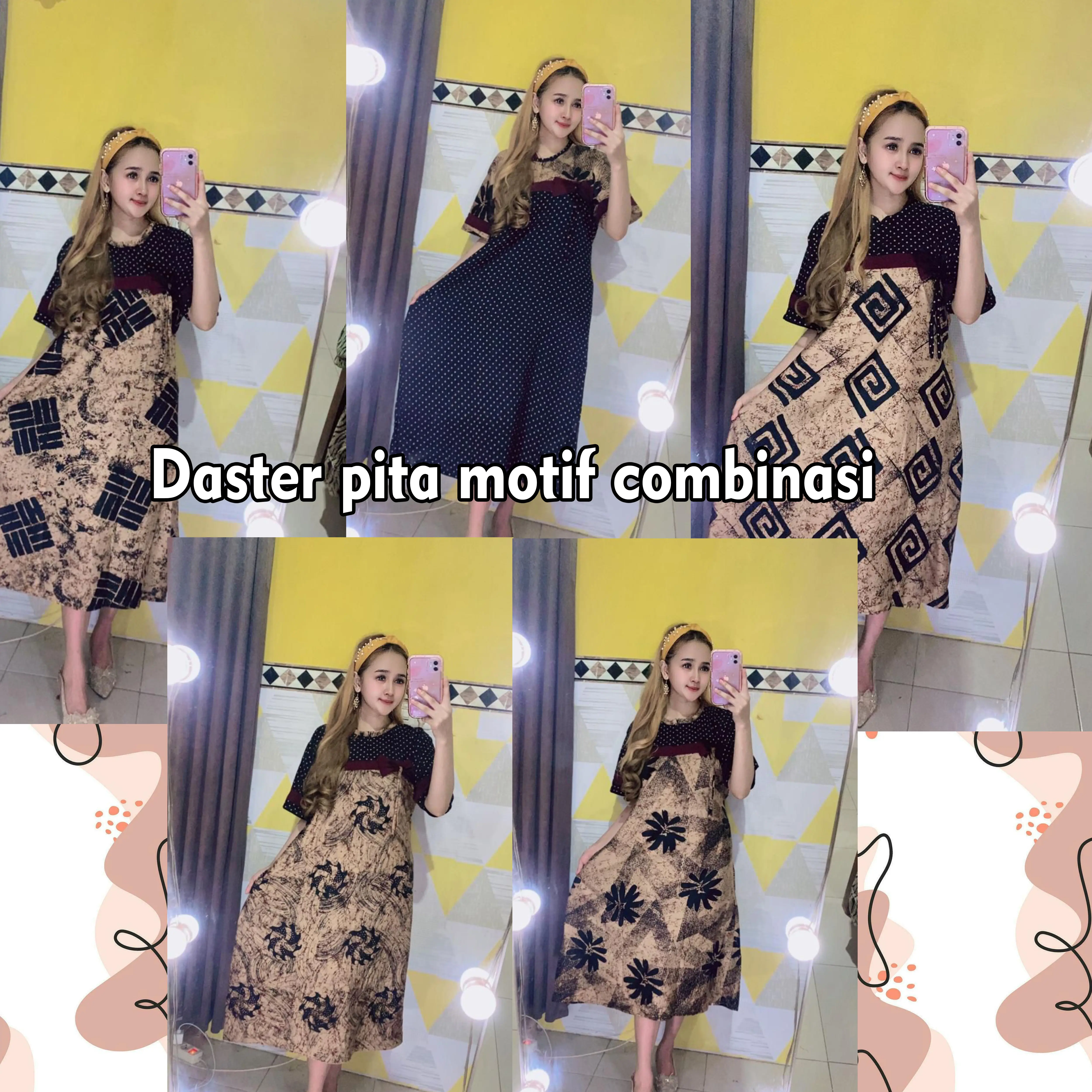 Daster Pita Motif Combinasi Bahan Rayon Premium Adem Ld 120cm Pb110cm