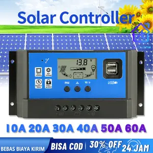 Solar Charge Controller 12V/24V 50A 60A USB Panel Tenaga LCD Kecerdasan Auto Mengatur Solar Kontroler Pengisi Daya Baterai Pengontrol Baterai Charger Panel Surya