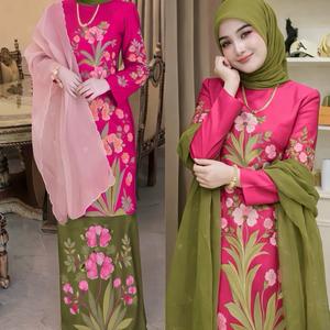 Pakaian Muslimah Dua Keping Gaya Baru 2026, Rekaan Cetakan Bunga 3D, Sesuai untuk Pakaian Pesta Kurun Valini Saree, Kain Bertindih di Bahagian Belakang (Selendang Tidak Termasuk)