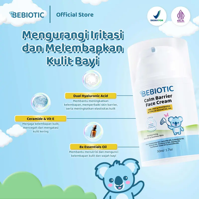 Bebiotic Calm Barrier Face Cream 45ml - Cream Wajah Bayi & Anak dengan Mineral Oil & Blue Chamomile Oil untuk Melembutkan & Melembapkan Kulit 1