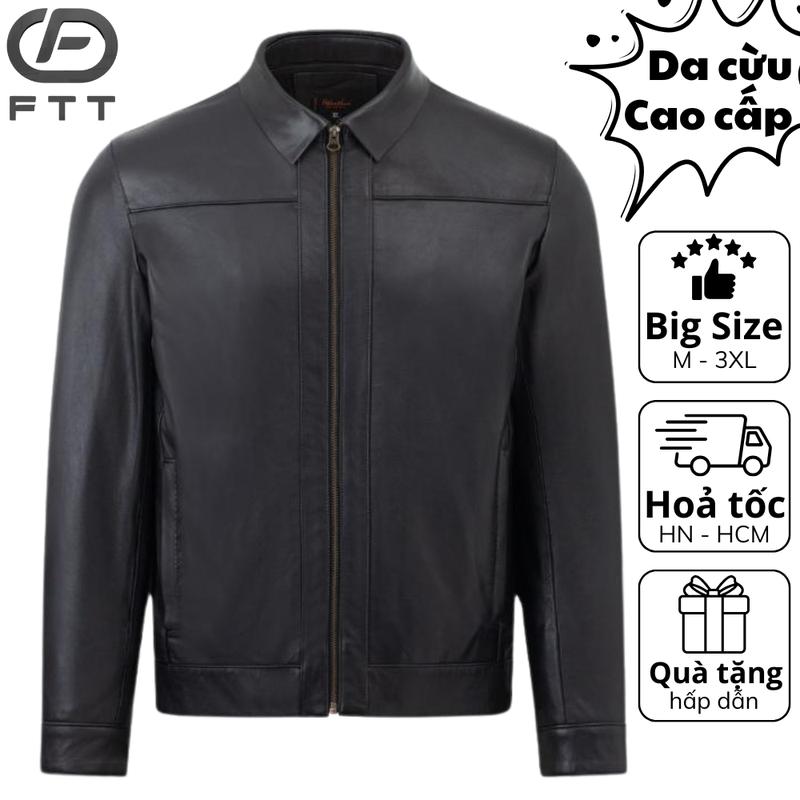  Áo khoác da cừu nam kết hợp cổ bẻ và cổ trụ FTT Leather da thật bền bỉ không bong tróc nổ AD101C 