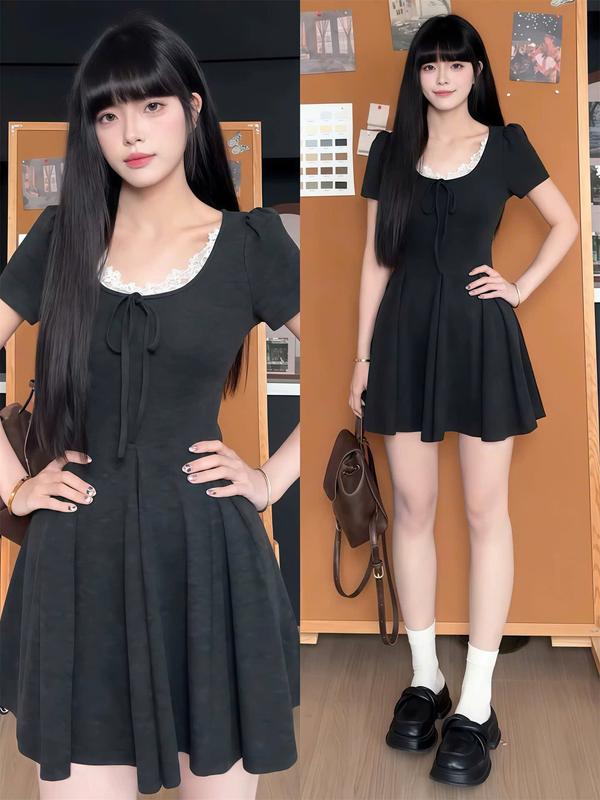 Đầm Body Cộc Tay D2 Váy Xòe Cổ Vuông Nhún Eo Ôm Body Tôn Dáng Chất Gân Dày_LAZY CÓ BIGSIZE