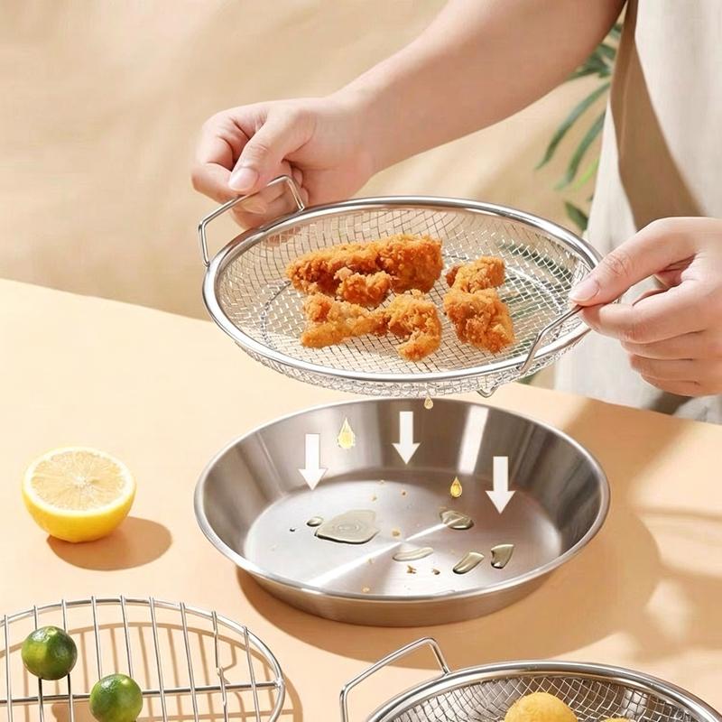 Bộ khay inox lọc dầu dùng được cho nồi chiên không dầu - 20cm & 22cm - tiện dụng cho mọi bếp - đựng đồ chiên, luộc, hấp - an toàn, bền đẹp.
