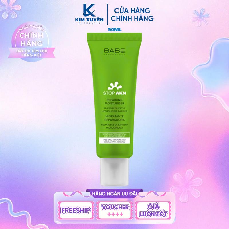 Kem dưỡng ẩm phục hồi BABE LABORATORIOS Stop AKN Repairing Moisturiser 50ml