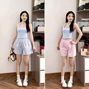 Quần Soóc Kẻ Sọc Gắn Cúcchất Thô Mềm Mịn