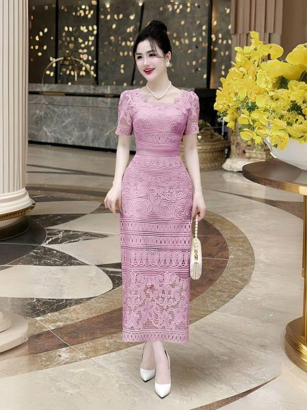 [MIỄN SHIP] MDU4584 Váy Ren Hàn Cao Cấp - Thiết Kế Dáng Ôm Body Nhẹ Nhàng Cùng Họa Tiết Hoa tinh Tế Dành Cho Nữ Women Dress Màu Hồng
