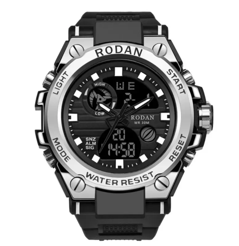 RO DAN SPORT8002Jam tangan elektronik keren, sporty, multifungsi, personal, kasual, tahan air ala Korea, modis, dan serbaguna 5