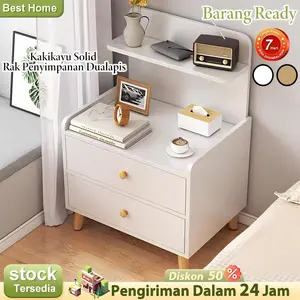Meja Nakas Kayu 2 Laci Bedside Table Meja Sudut Kamar Tidur Lemari Penyimpanan 37X30X70CM