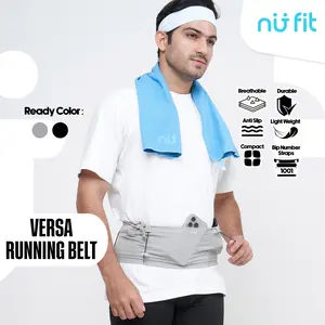 Nu Fit - (HITAM DAN ABU) Tas Lari Unisex - Tas Lari - Tas Pinggang Olahraga - Tas Pinggang Multi Fungsi - Running Belt - Tas Running -  Tas Lari Pria - Tas Lari Wanita - Tas Lari Unisex - Running Belt Unisex - Tas Lari Elastis