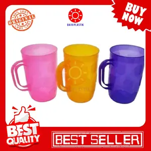 Gelas Plastik Gagang Warna BIR / Mug Plastik Gagang Murah Warna Random