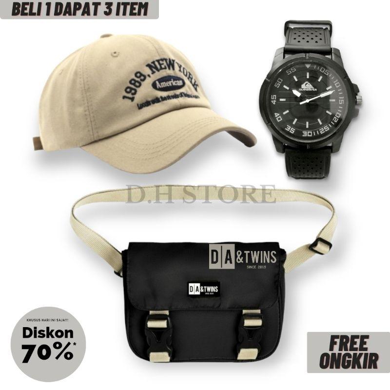New Arival 4 in 1 Tas Salempang pria Paket Bundling 4 in 1 sling bag pria gratis jam topi dan dompet 1