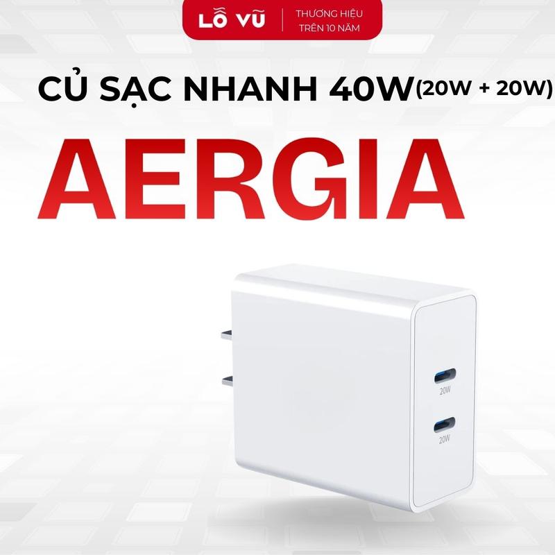 Mua 1 tặng 1 LoVu Củ sạc nhanh 40W Aergiatech - PD2101 2 Cổng sạc Type C Mỗi cổng 20W Chuẩn chân dẹt US Plug - Phụ kiện điện thoại Lỗ Vũ 1 levu01
