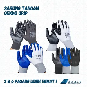 Bundling Sarung Tangan Kerja Proyek Isi 3 & 6 Safety Anti-slip Gekko Anti Potong Bahan Karet