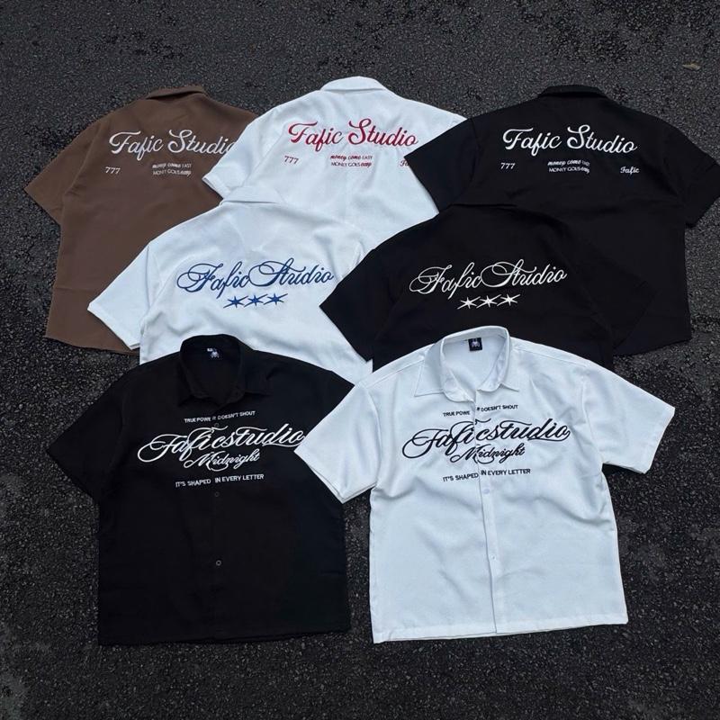 Áo Sơ mi tay ngắn chữ thêu Fafic có túi basic shirt form boxy rộng unisex local brand nam nữ
