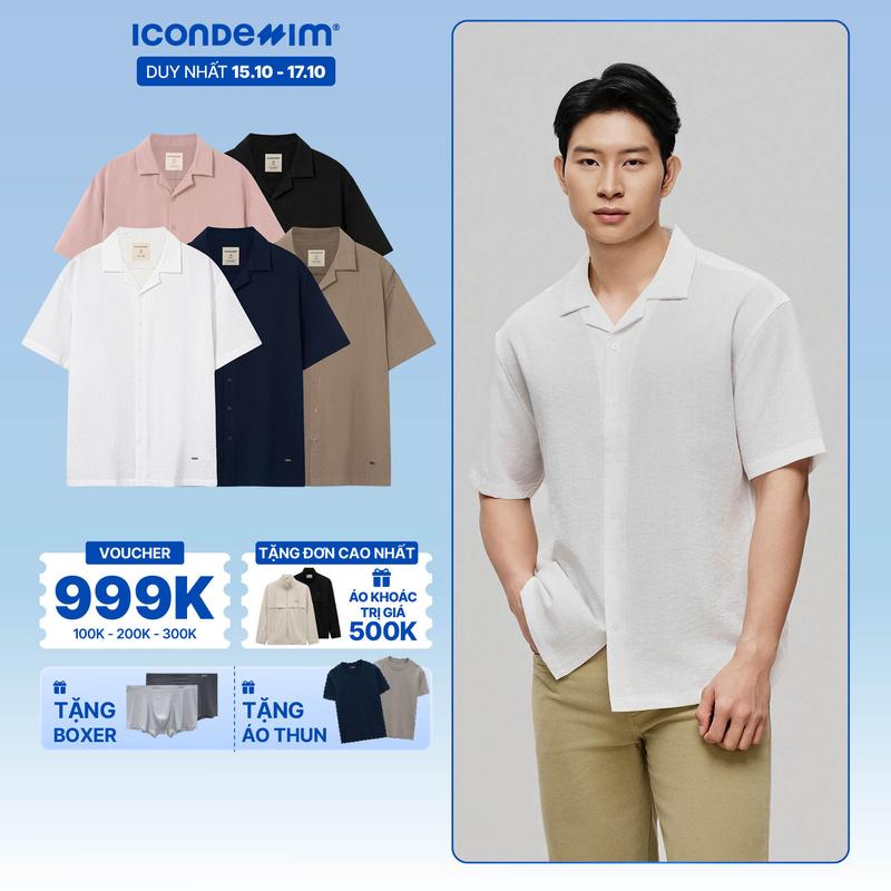 Áo Sơ Mi Cuban Linen Nam ICONDENIM Tay Ngắn Natural Voyager Form Relaxed SMID0288