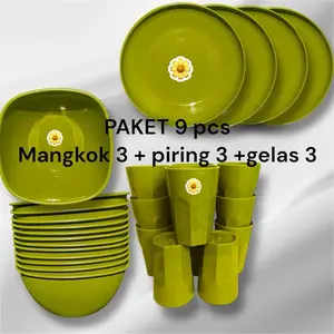 PAKET ISI 8, PIRING 4+ GELAS 4, GRATIS GELAS,bahan tebal , tidak bau plastik Kitchenware
