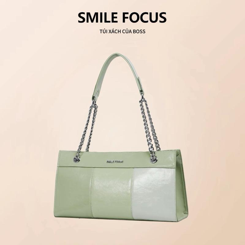 Túi xách nữ da thật SMILE FOCUS thương hiệu Pháp túi xách thiết kế phong cách Châu Âu màu xanh mint kết hợp trắng sữa trẻ trung tươi mát thời thượng thanh lịch hiện đại tôn khí chất riêng Đeo vai đeo chéo. Full box hãng - SF-3440