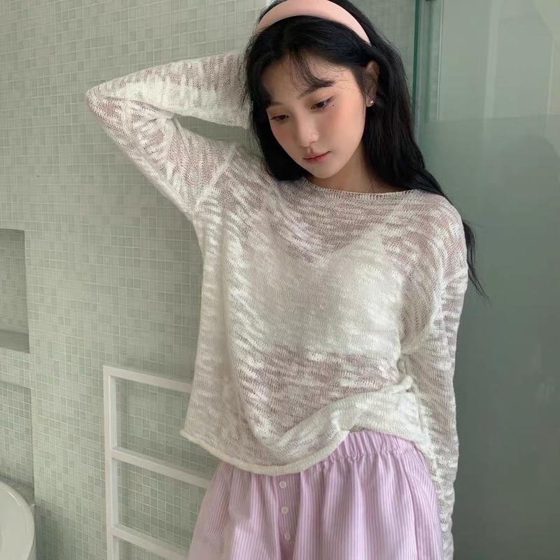Korean Hollow Out Long Sleeve Knit Top 0