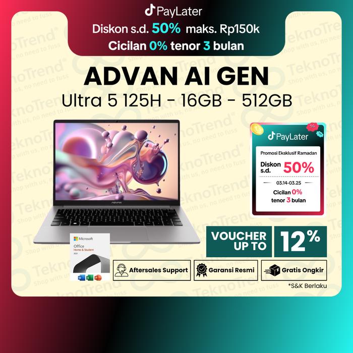 Promo Laptop ADVAN AI Gen Intel Core Ultra 5 125H 16GB 512GB 14'' FHD ...