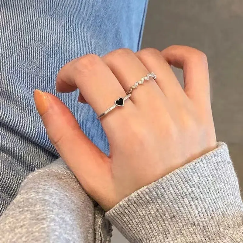 Cincin Korea Hati Zirkon Hitam Untuk Wanita Murah. A-03 3