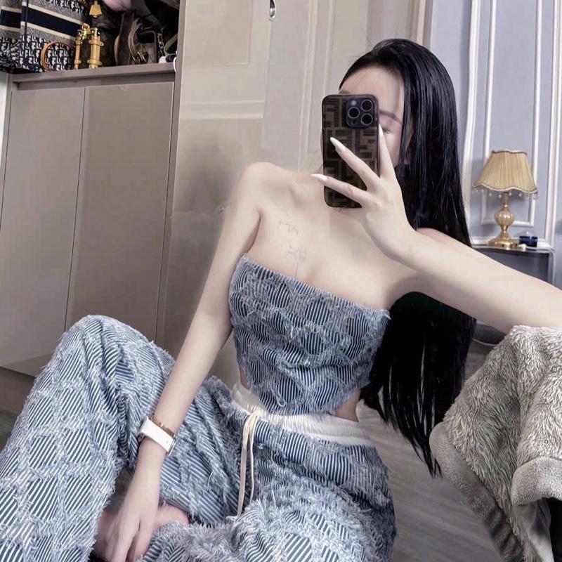 Sét áo quây bò vẩy rách mix quần suông siêu chất từ ct jeans