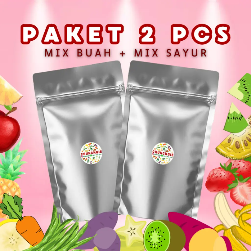 Paket Mix 2pcs | Keripik Buah Mix Sayur | Buah Kering | Sayur Kering | Kripik Buah | Strawberry Freeze Fried | Snack Buah | Cemilan Sehat | Snack Sehat | Keripik Pisang | Keripik Nangka | Keripik Ubi