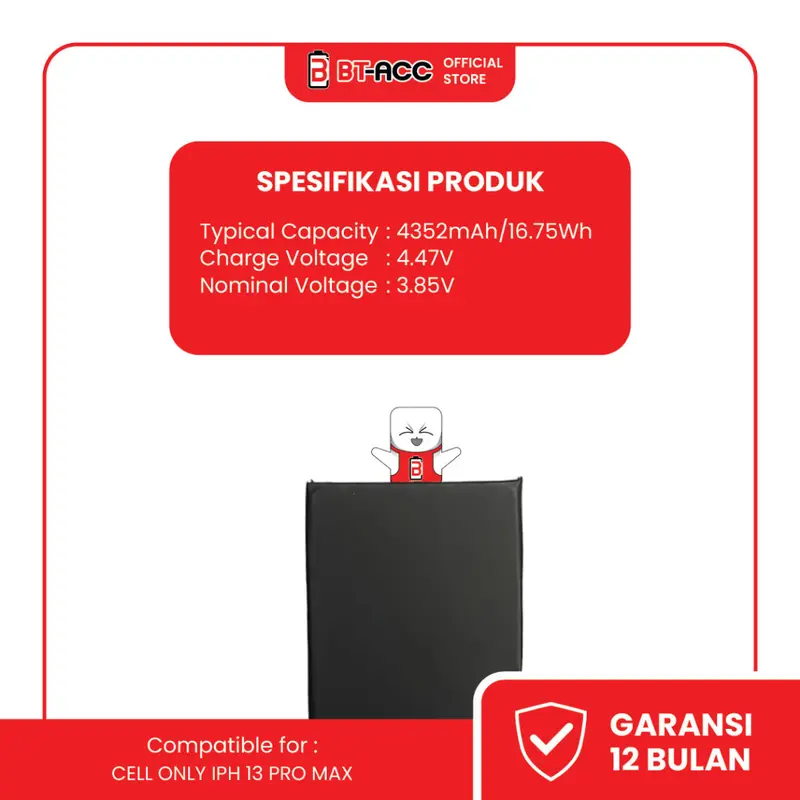 BT-ACC Baterai Batre Batrai For Cell Only iPhone 13 Pro Max With 4352mAh / Tanpa Soket (Unfinish)