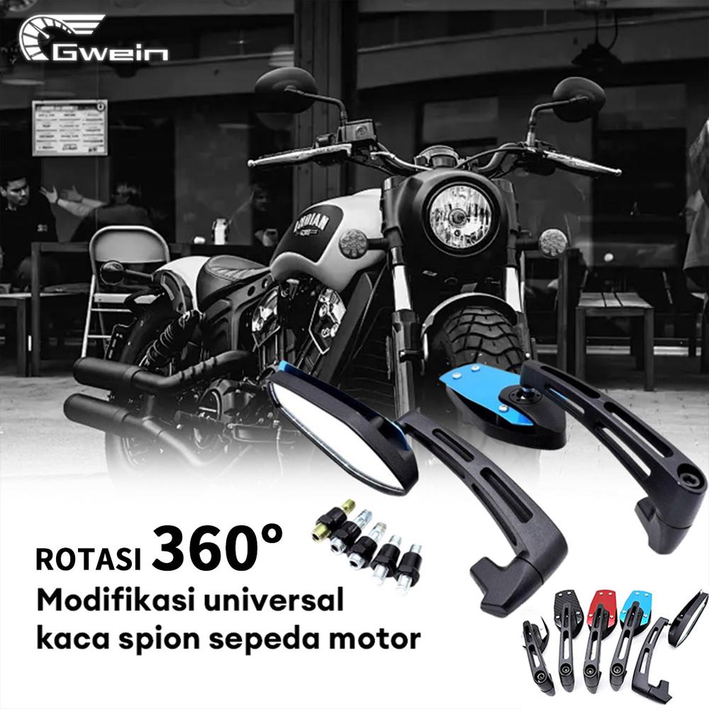 Gwein-COD Rotasi 360° Aksesori Sepeda Motor Universal Modifikasi Kaca Spion Belakang Kaca Spion Belakang yang Dipersonalisasi Motorcycle - Merah
