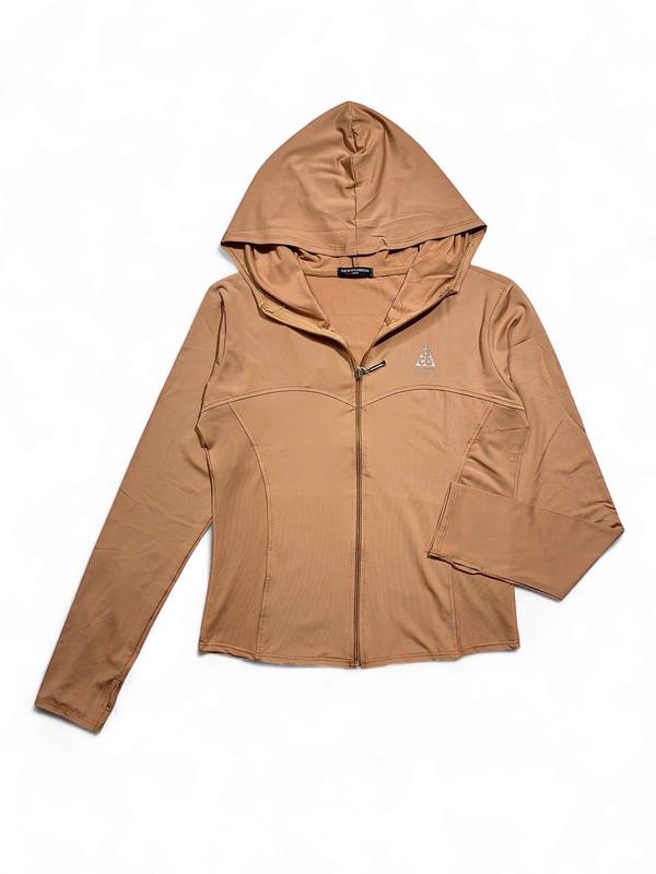 (Giá mở bán 69k) Áo khoác nữ thun lạnh in LOGO form body, tôn dáng, gym chống tia UV có 2 túi trong