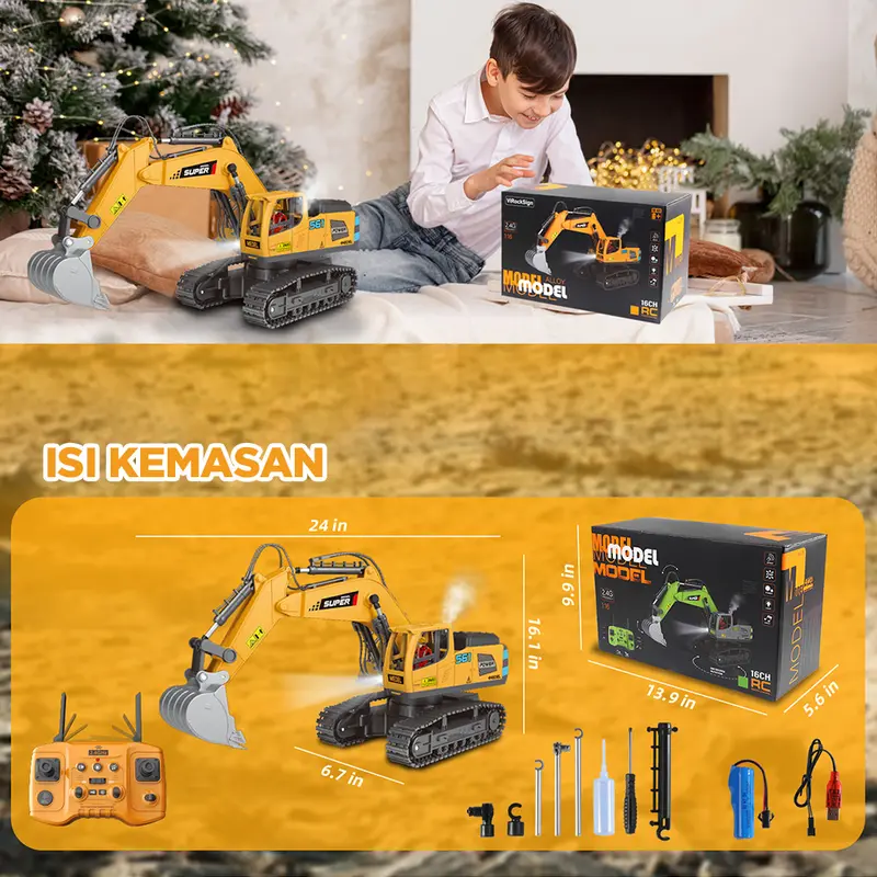 Mainan Excavator RC 1:14 - 14 Channel, Remote Control 2.4GHz, Kendaraan Teknik Crawler untuk Anak-(Toys lndonesia) 8