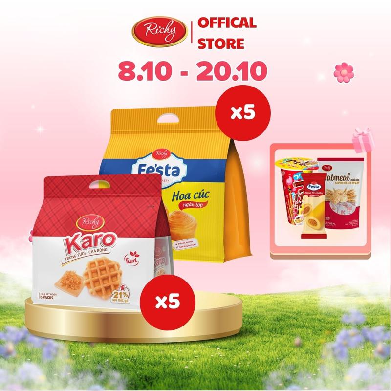 [DUY NHẤT 8.10 - 20.10 TẶNG 3 QUÀ] Combo 10 túi bánh mì tươi BEST SELLER RICHY gồm 2 loại bánh mì hoa cúc ngàn lớp và Karo