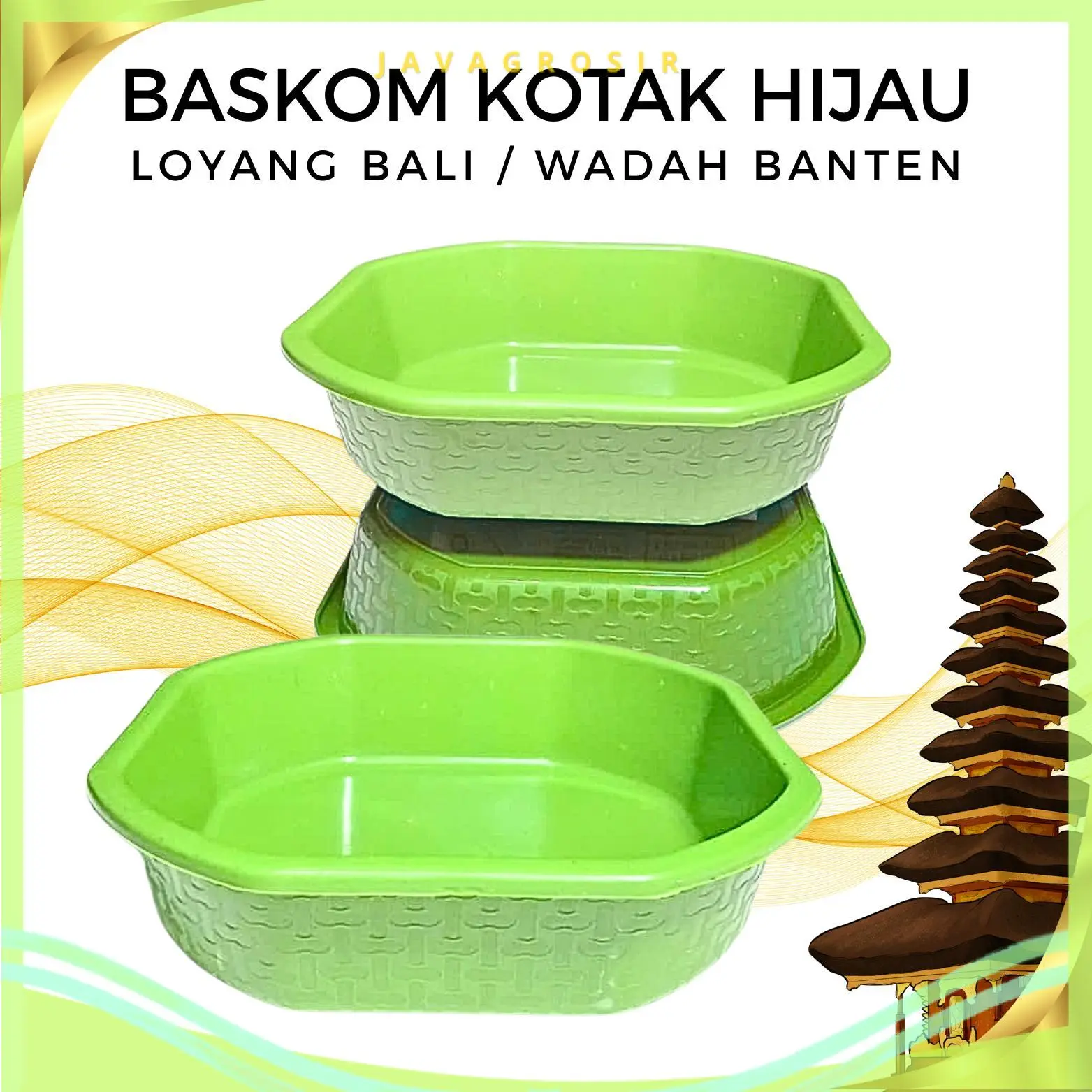 EXTRA HEMAT! 48 PCS BASKOM KECIL SEGI MOTIF BAMBU SERIES HIJAU - LOYANG BALI UK 17 - WADAH BANTEN PLASTIK - TEBAL