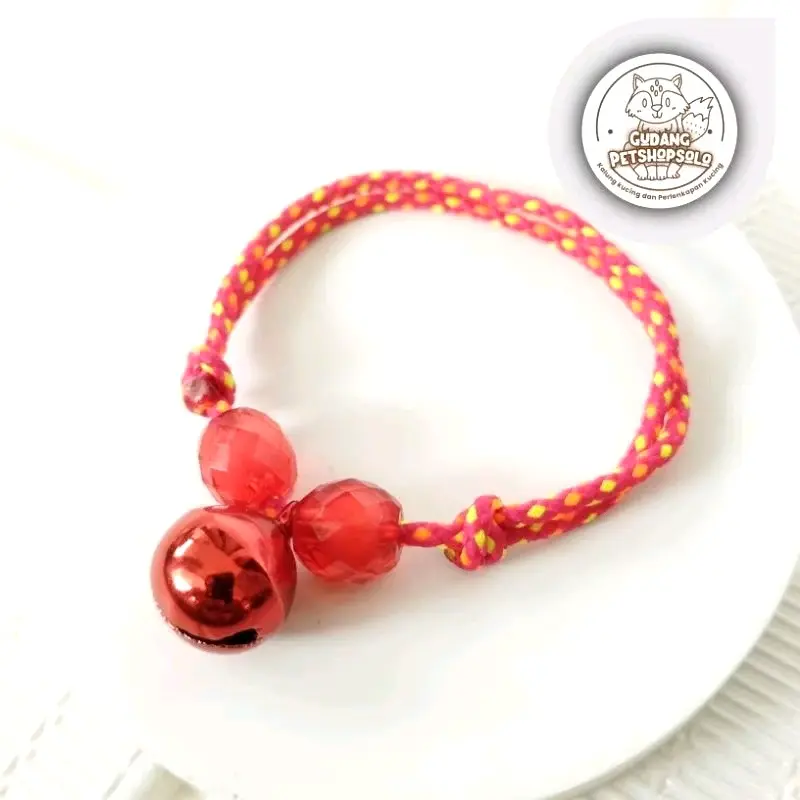 kalung kucing tali perusik variasi manik lonceng 14mm 4
