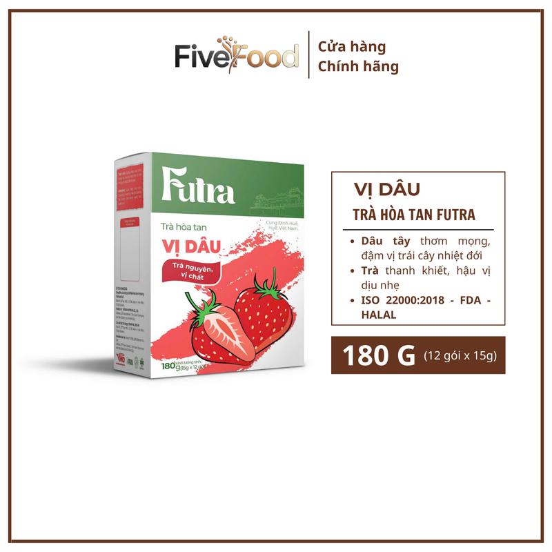 Futra - Trà hòa tan vị Dâu tây 180g, vị dâu tây thơm mọng, trà thanh khiết, hậu vị dịu nhẹ
