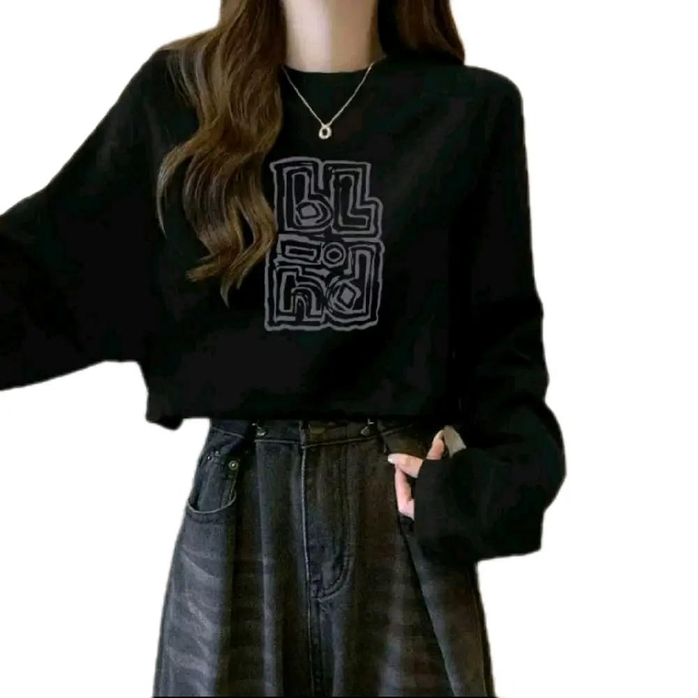 Crop Top Lengan Panjang Katun Combed Dewasa Wanita Kaos Distro Oversize Polos Oblong Atasan Cewek Nyaman Hitam -Santai Bulat - Pendek, Sablon T-Shirt - Baju